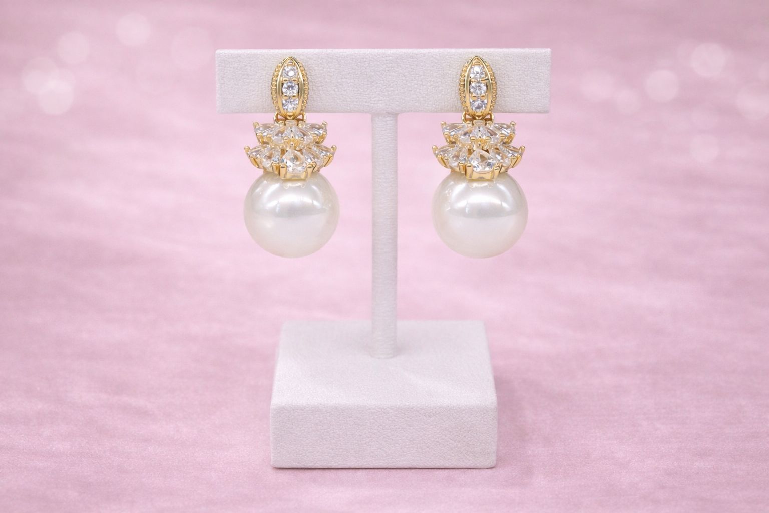 18kt Gold Polish with White Colour Pearl with Diamond Anti-Tarnish & Anti-Allergic Fancy Earring for Girls