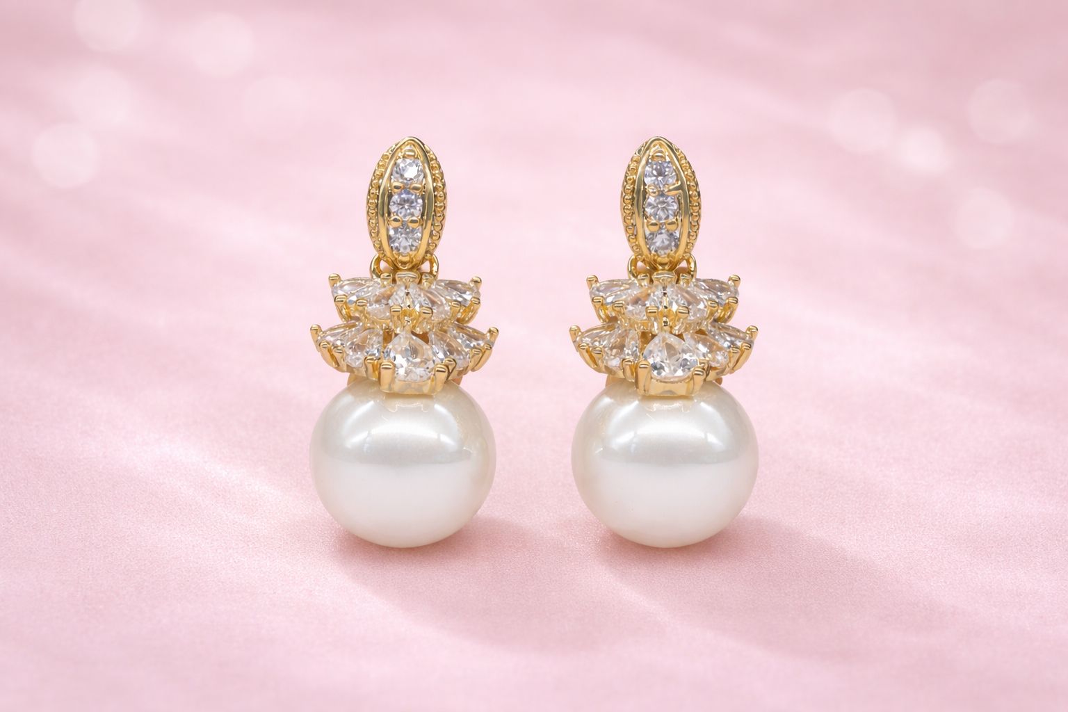 18kt Gold Polish with White Colour Pearl with Diamond Anti-Tarnish & Anti-Allergic Fancy Earring for Girls