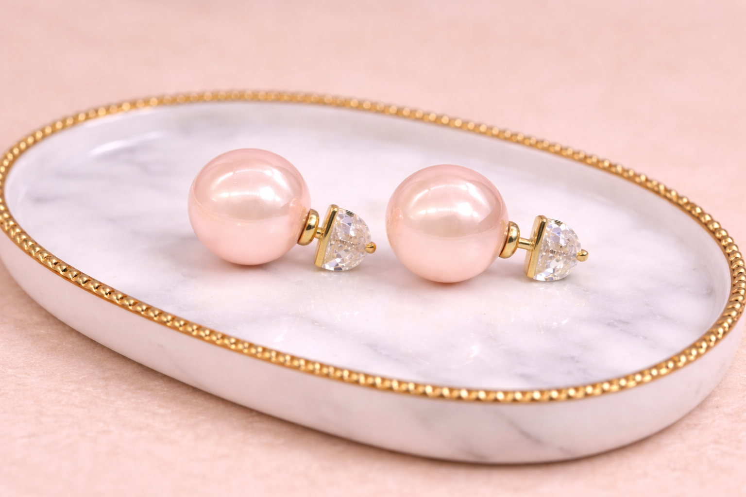 18kt Gold Polish with Pink Colour Pearl with Diamond Anti-Tarnish & Anti-Allergic Fancy Earring for Girls (Design 3)