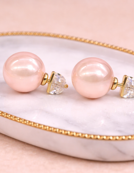 18 carat gold polish with pink colour pearl with diamond anti tarnish anti allergic fancy earring for girls