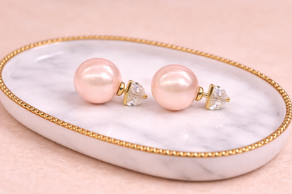 18 carat gold polish with pink colour pearl with diamond anti tarnish anti allergic fancy earring for girls