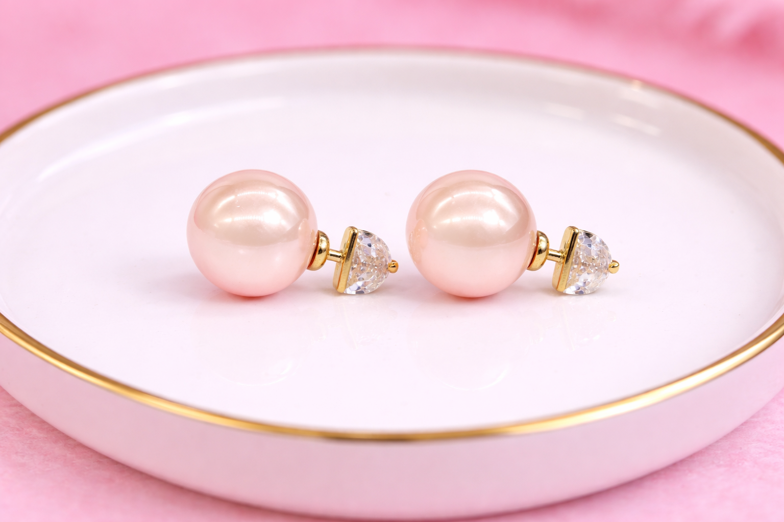 18kt Gold Polish with Pink Colour Pearl with Diamond Anti-Tarnish & Anti-Allergic Fancy Earring for Girls (Design 3)