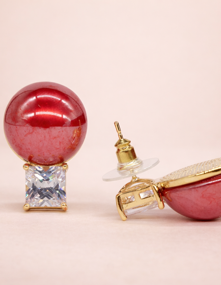 18 carat gold polish with red colour pearl with diamond anti tarnish anti allergic fancy earring for girls