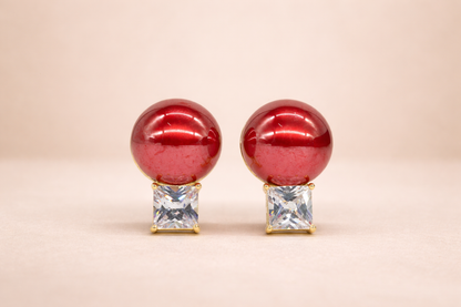 18 carat gold polish with red colour pearl with diamond anti tarnish anti allergic fancy earring for girls