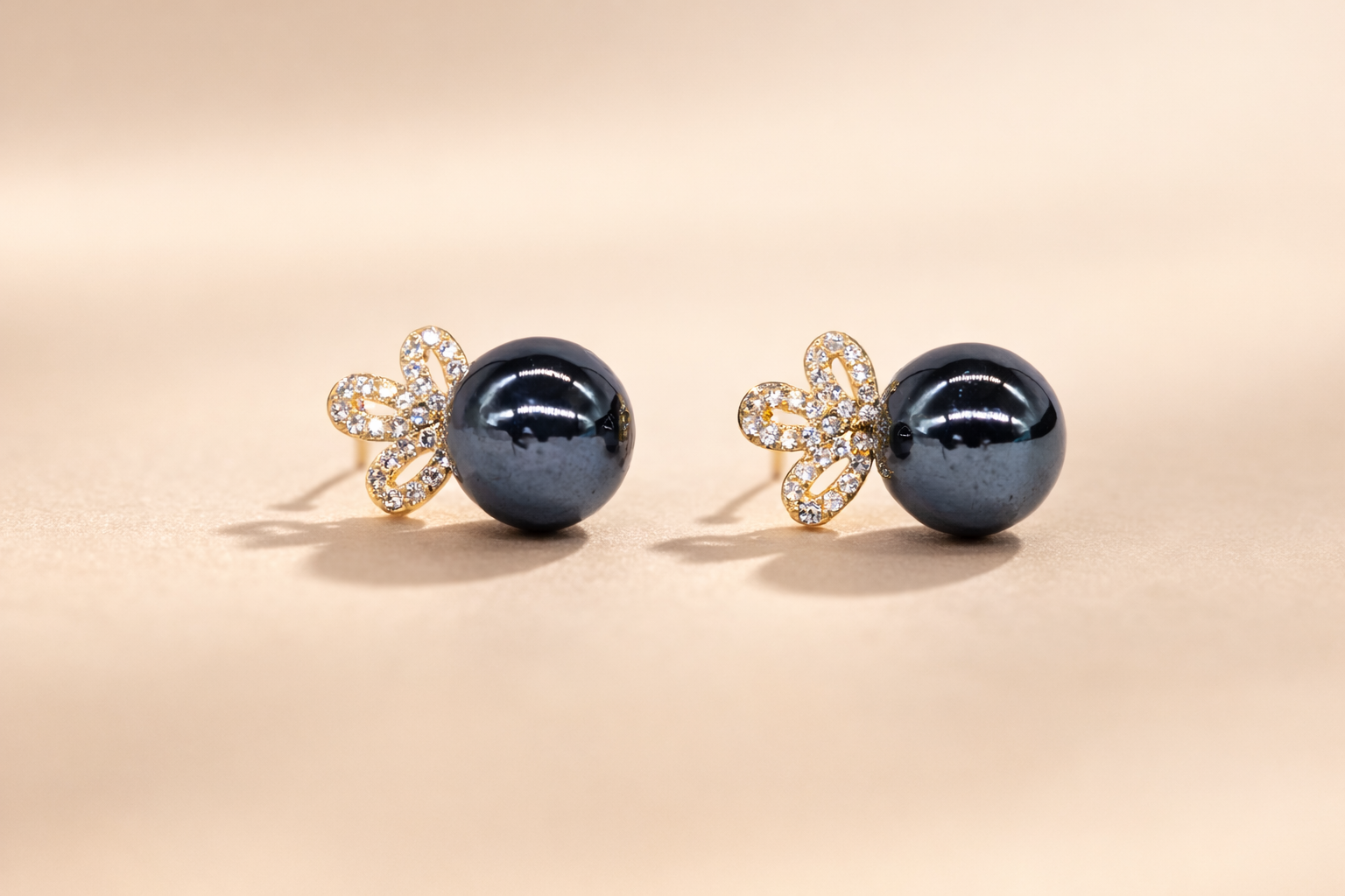 18kt Gold Polish with Dark Blue Colour Pearl with Diamond Anti-Tarnish & Anti-Allergic Fancy Earring for Girls