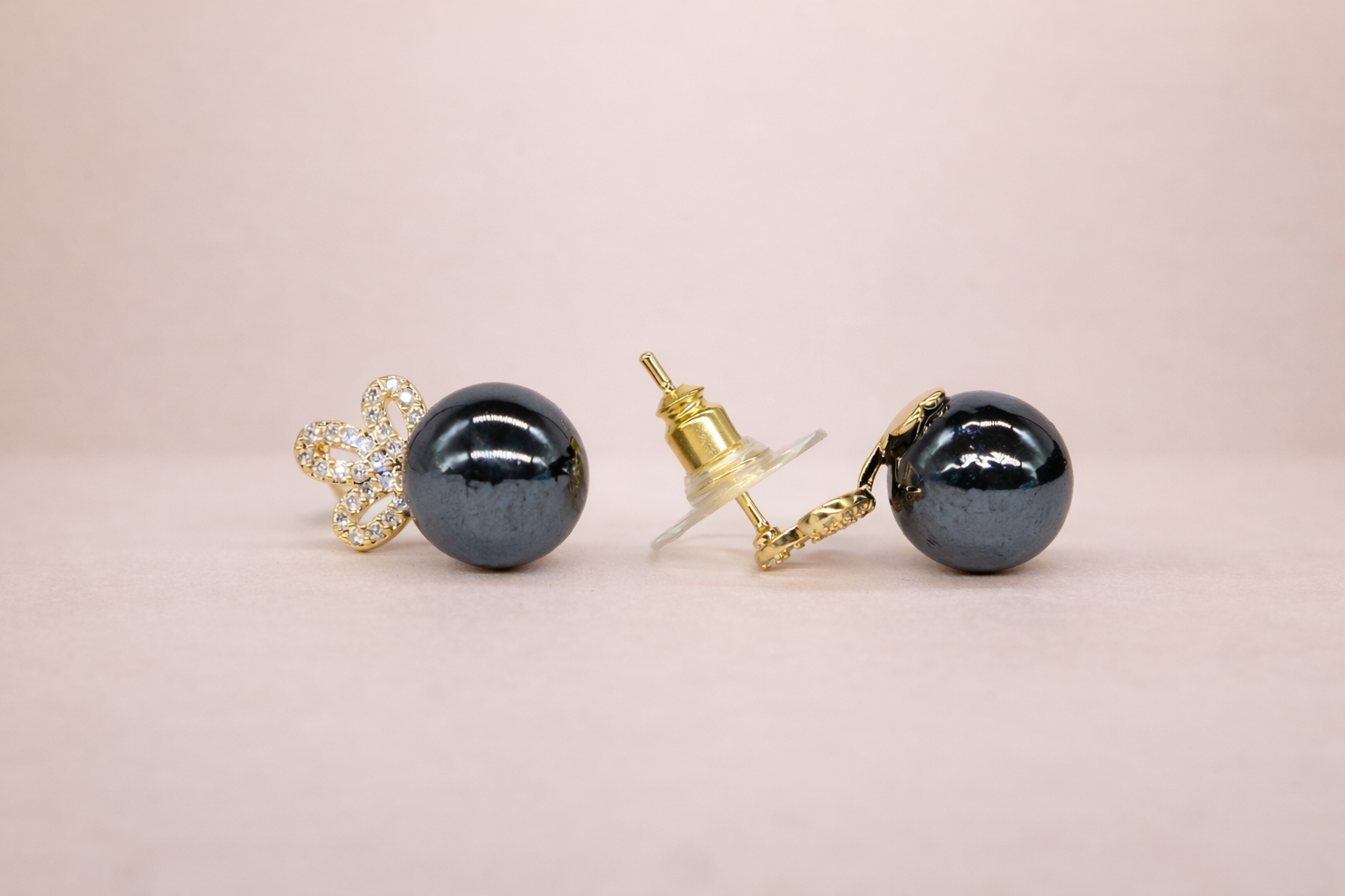 18kt Gold Polish with Dark Blue Colour Pearl with Diamond Anti-Tarnish & Anti-Allergic Fancy Earring for Girls