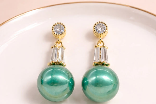 Green Colour Pearl with Crystal Stone Fancy Earring for Women – 18K Gold Plated