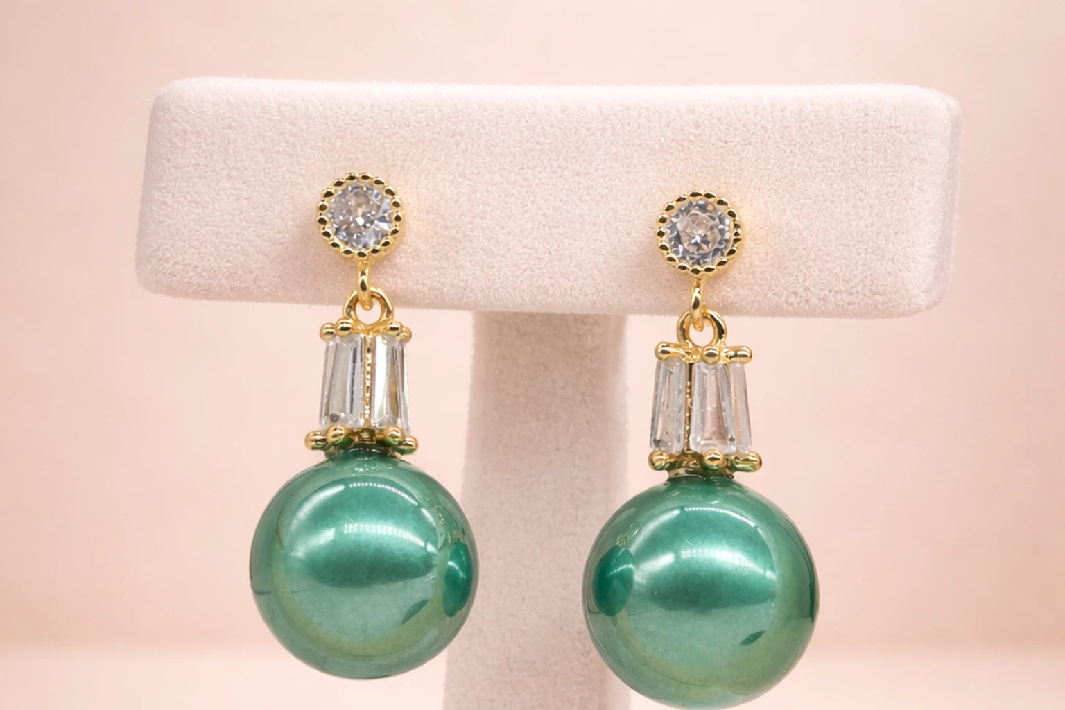 18kt Gold Polish with Green Colour Pearl with Swarovski Stone Anti-Tarnish & Anti-Allergic Fancy Earring for Girls