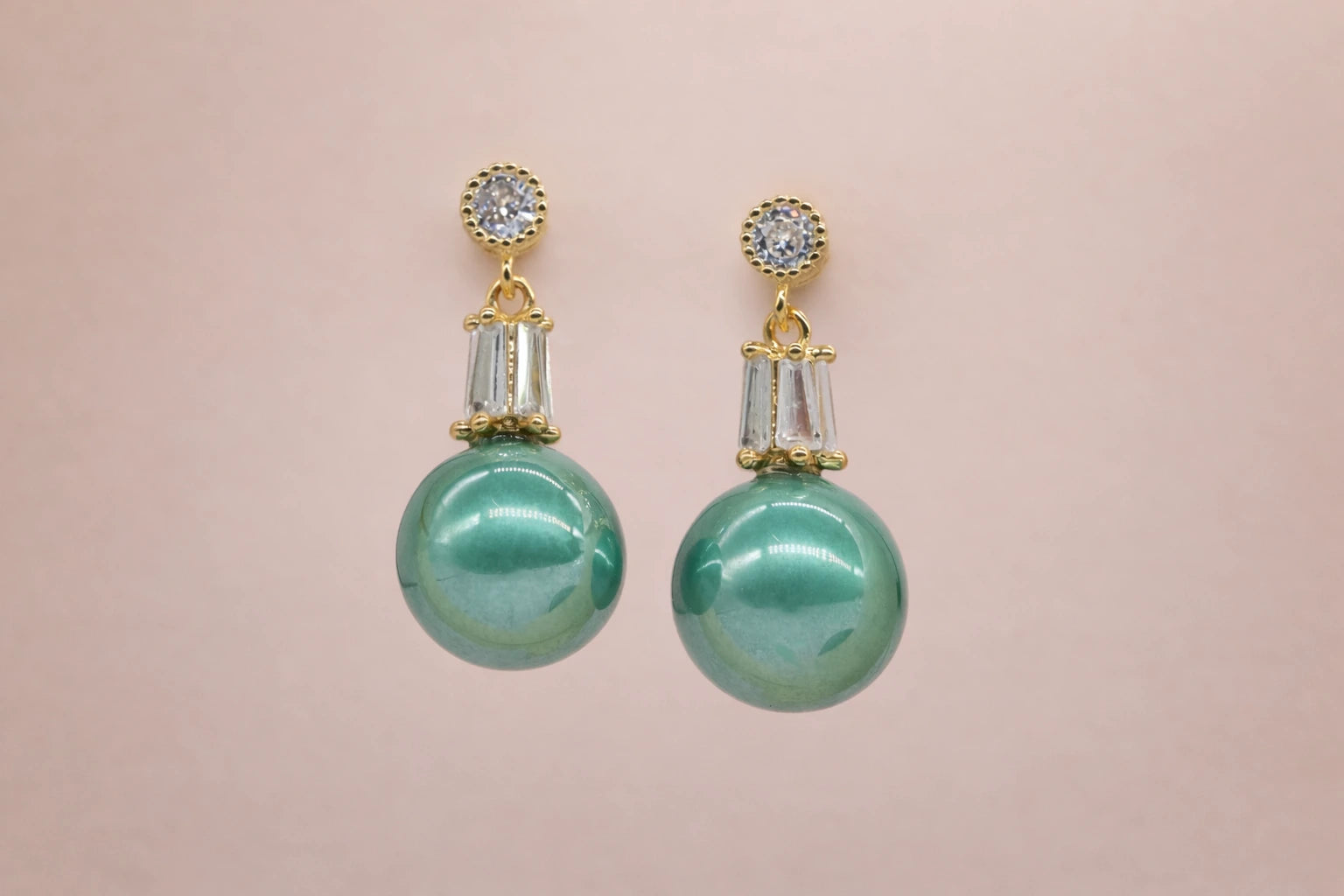 18kt Gold Polish with Green Colour Pearl with Swarovski Stone Anti-Tarnish & Anti-Allergic Fancy Earring for Girls