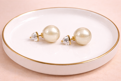 18 carat gold polish with white colour pearl with swarovski stone anti tarnish anti allergic fancy earring for girls