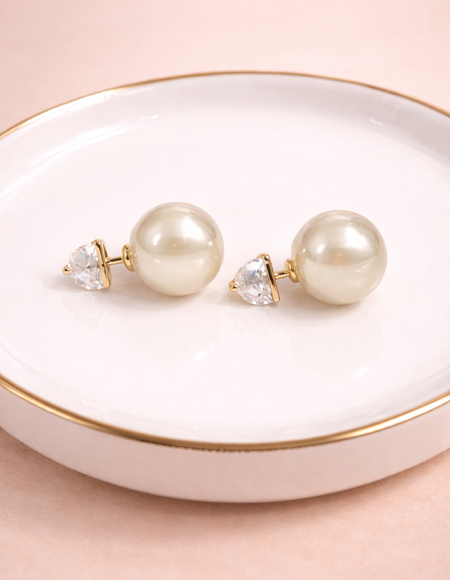 18 carat gold polish with white colour pearl with swarovski stone anti tarnish anti allergic fancy earring for girls
