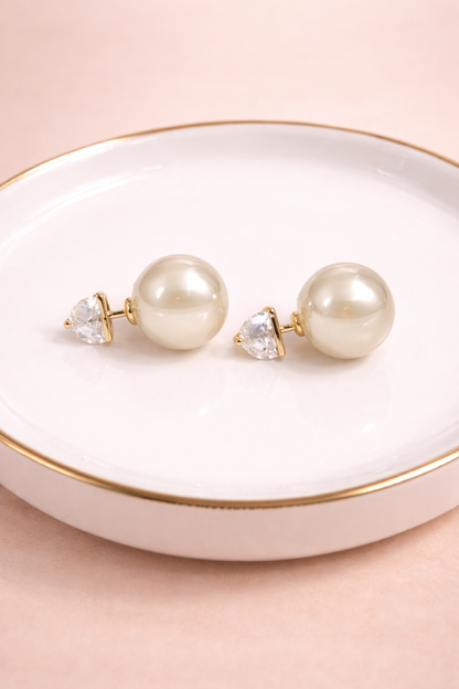18 carat gold polish with white colour pearl with swarovski stone anti tarnish anti allergic fancy earring for girls