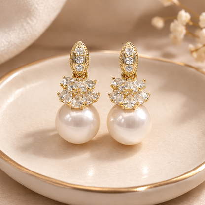 18 carat gold polish with pik colour pearl with diamond anti tarnish anti allergic fancy earring for girls