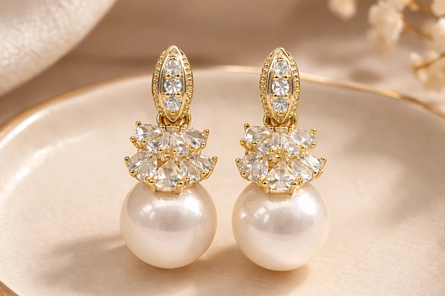 18kt Gold Polish with Pink Colour Pearl with Diamond Anti-Tarnish & Anti-Allergic Fancy Earring for Girls (Design 1)