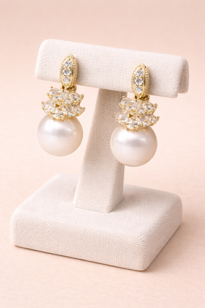 18 carat gold polish with pik colour pearl with diamond anti tarnish anti allergic fancy earring for girls