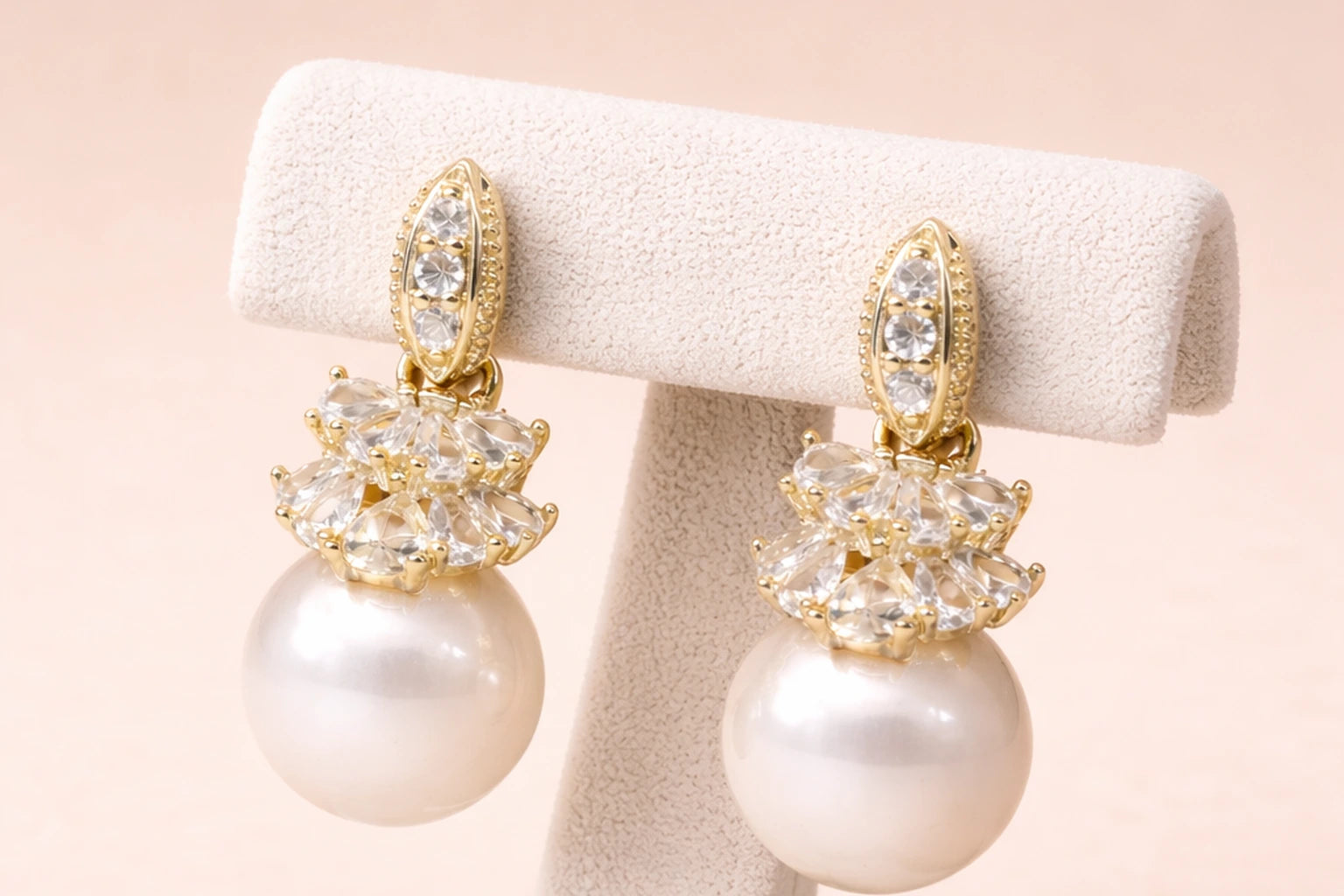 18kt Gold Polish with Pink Colour Pearl with Diamond Anti-Tarnish & Anti-Allergic Fancy Earring for Girls (Design 1)