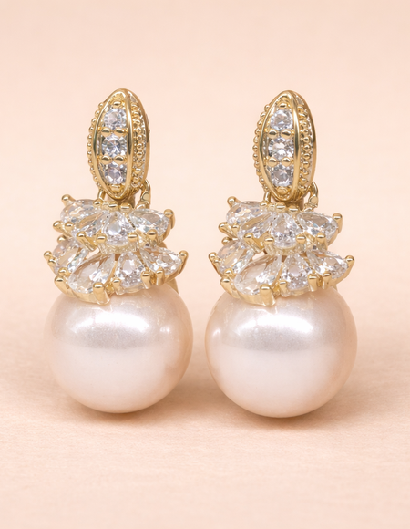 18 carat gold polish with pik colour pearl with diamond anti tarnish anti allergic fancy earring for girls