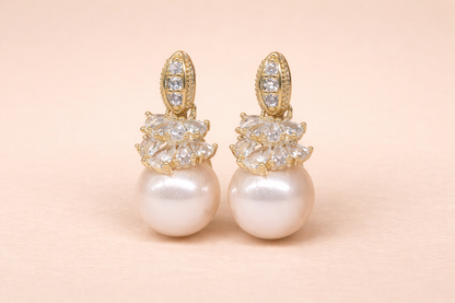 18 carat gold polish with pik colour pearl with diamond anti tarnish anti allergic fancy earring for girls