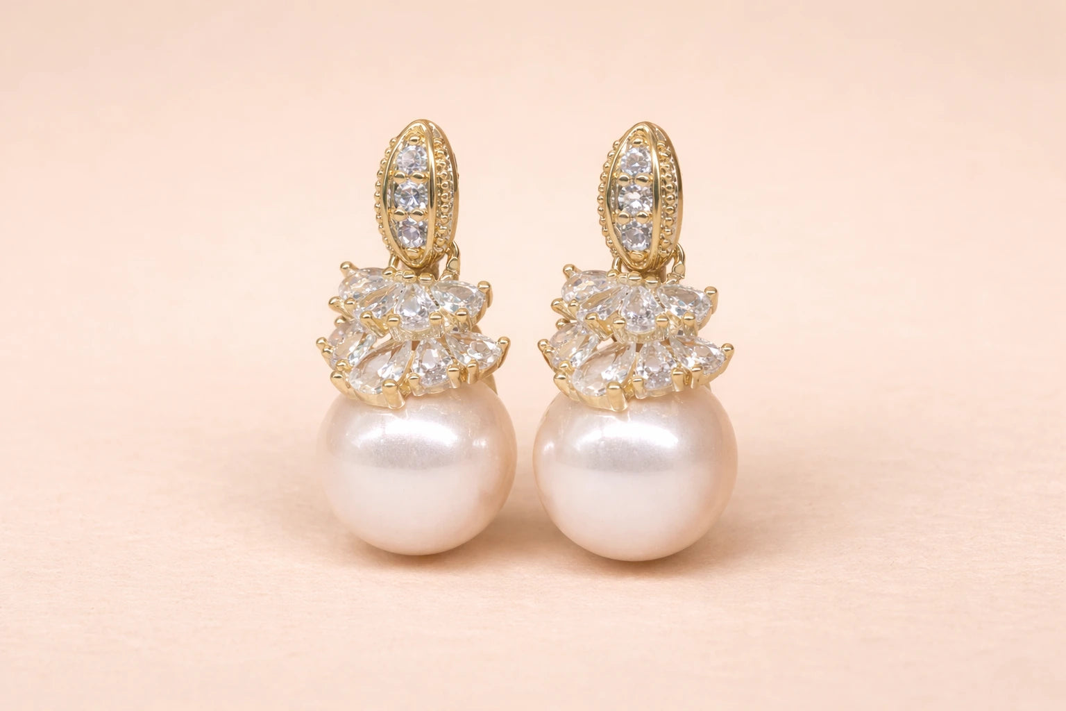18kt Gold Polish with Pink Colour Pearl with Diamond Anti-Tarnish & Anti-Allergic Fancy Earring for Girls (Design 1)