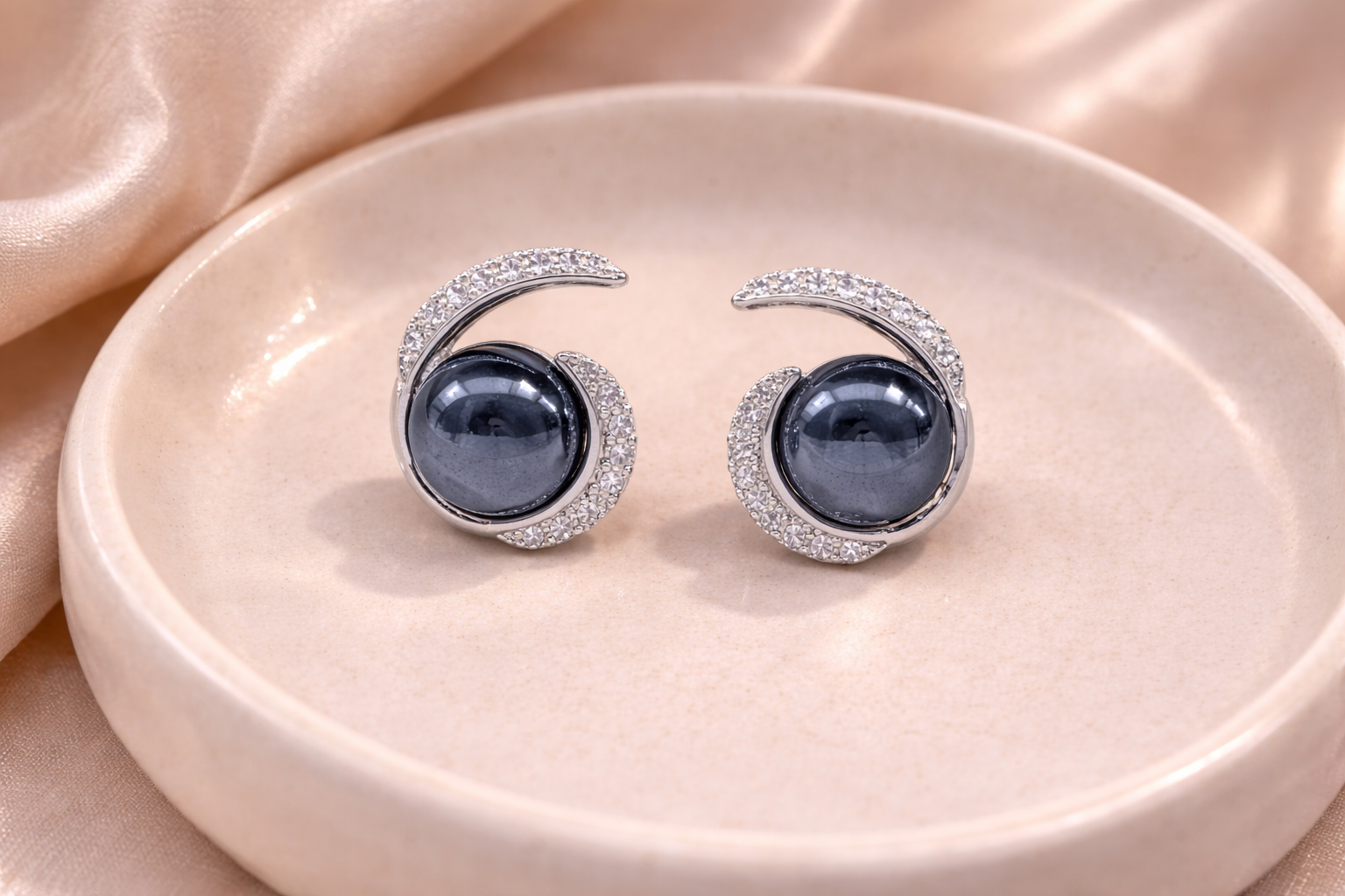 Stainless Steel Silver Polish with Diamond Crystal, Blue Pearl Anti-Tarnish & Anti-Allergic Fancy Earring for Girls