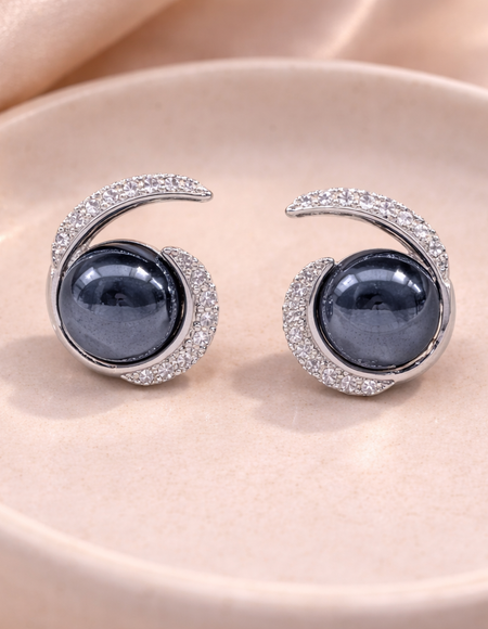 stainless steel silver polish with diamond crystal,blue pearl anti tarnish anti allergic fancy earring for girls