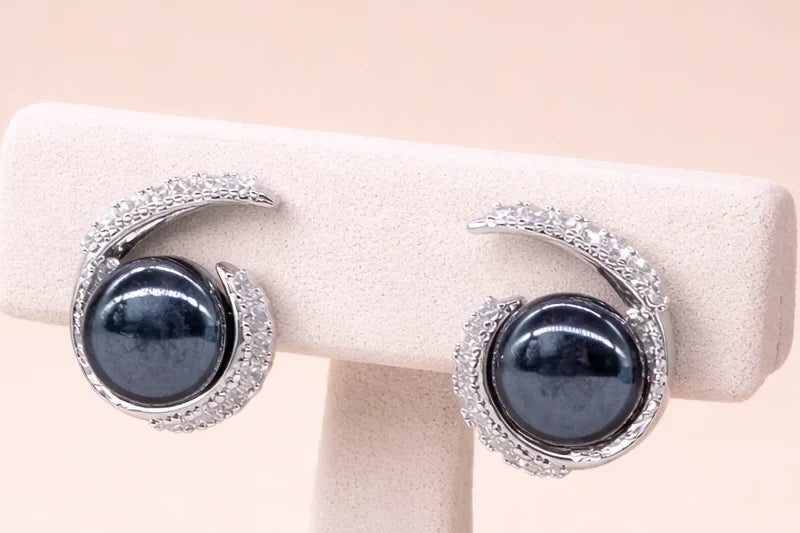 Stainless Steel Silver Polish with Diamond Crystal, Blue Pearl Anti-Tarnish & Anti-Allergic Fancy Earring for Girls
