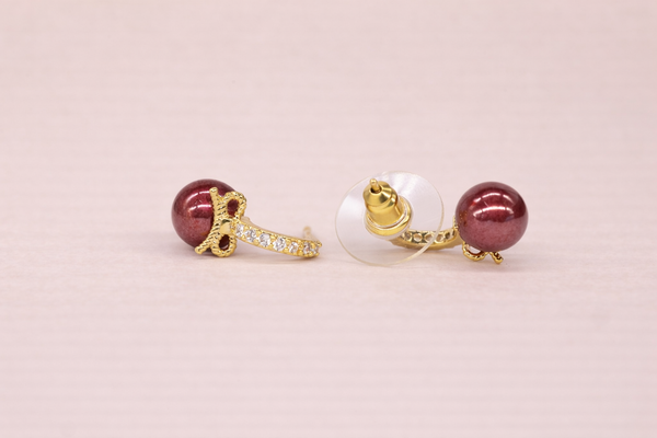 Red Colour Pearl Fancy Earring for Women – 18K Gold Plated