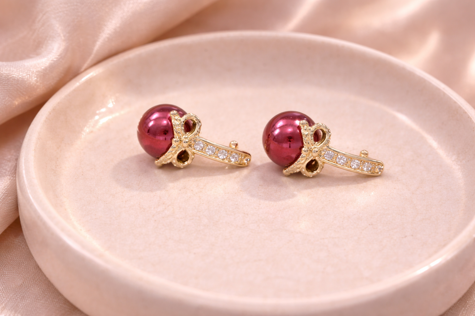 18kt Gold Polish with Red Colour Pearl Anti-Tarnish & Anti-Allergic Fancy Earring for Girls