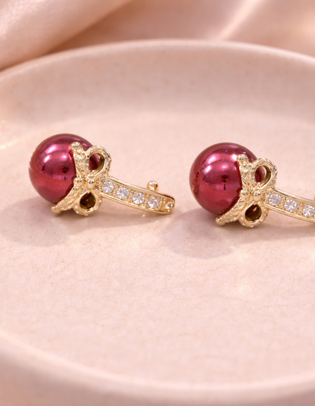 18 carat gold polish with red colour pearl anti tarnish anti allergic fancy earring for girls