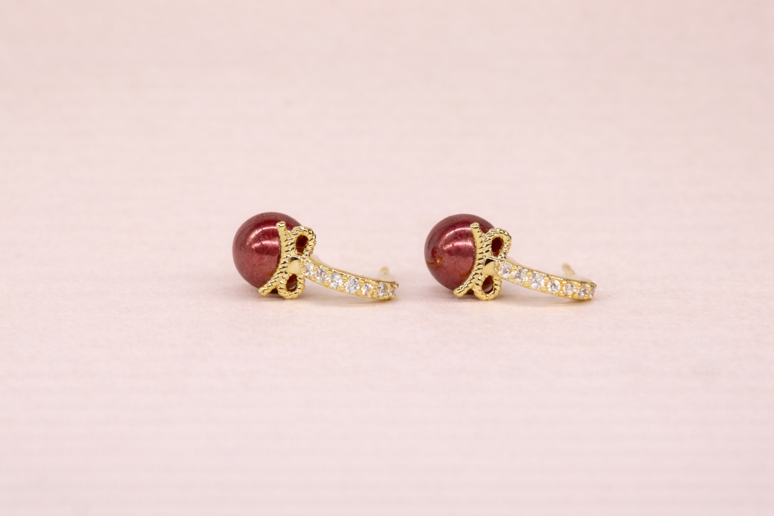 18kt Gold Polish with Red Colour Pearl Anti-Tarnish & Anti-Allergic Fancy Earring for Girls