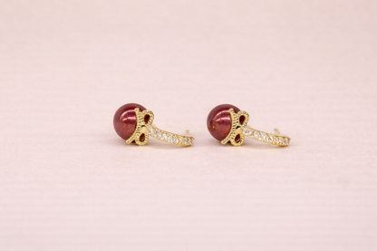 18 carat gold polish with red colour pearl anti tarnish anti allergic fancy earring for girls