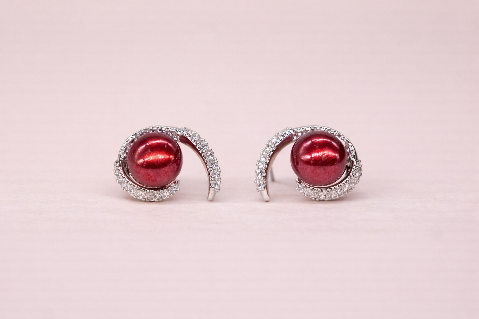 Stainless Steel Silver Polish Red Colour Pearl Anti-Tarnish & Anti-Allergic Fancy Earring for Girls