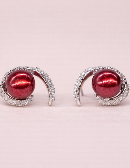stainless steel silver polish red colour pearl anti tarnish anti allergic facncy earing for girls