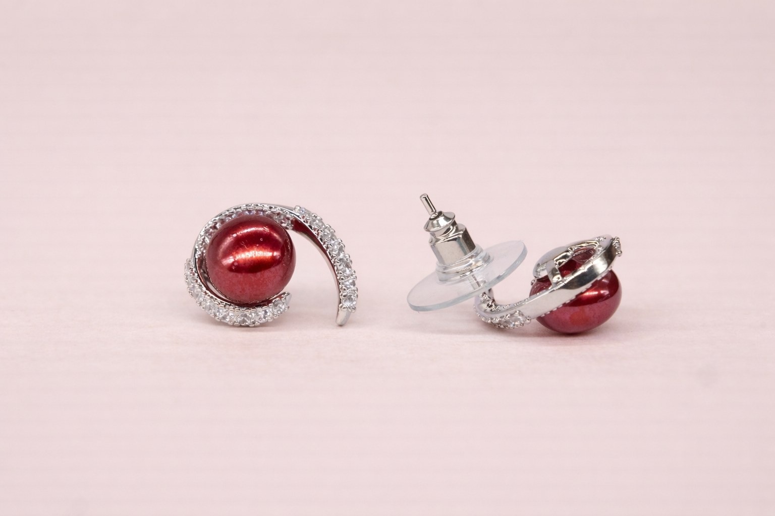 Stainless Steel Silver Polish Red Colour Pearl Anti-Tarnish & Anti-Allergic Fancy Earring for Girls