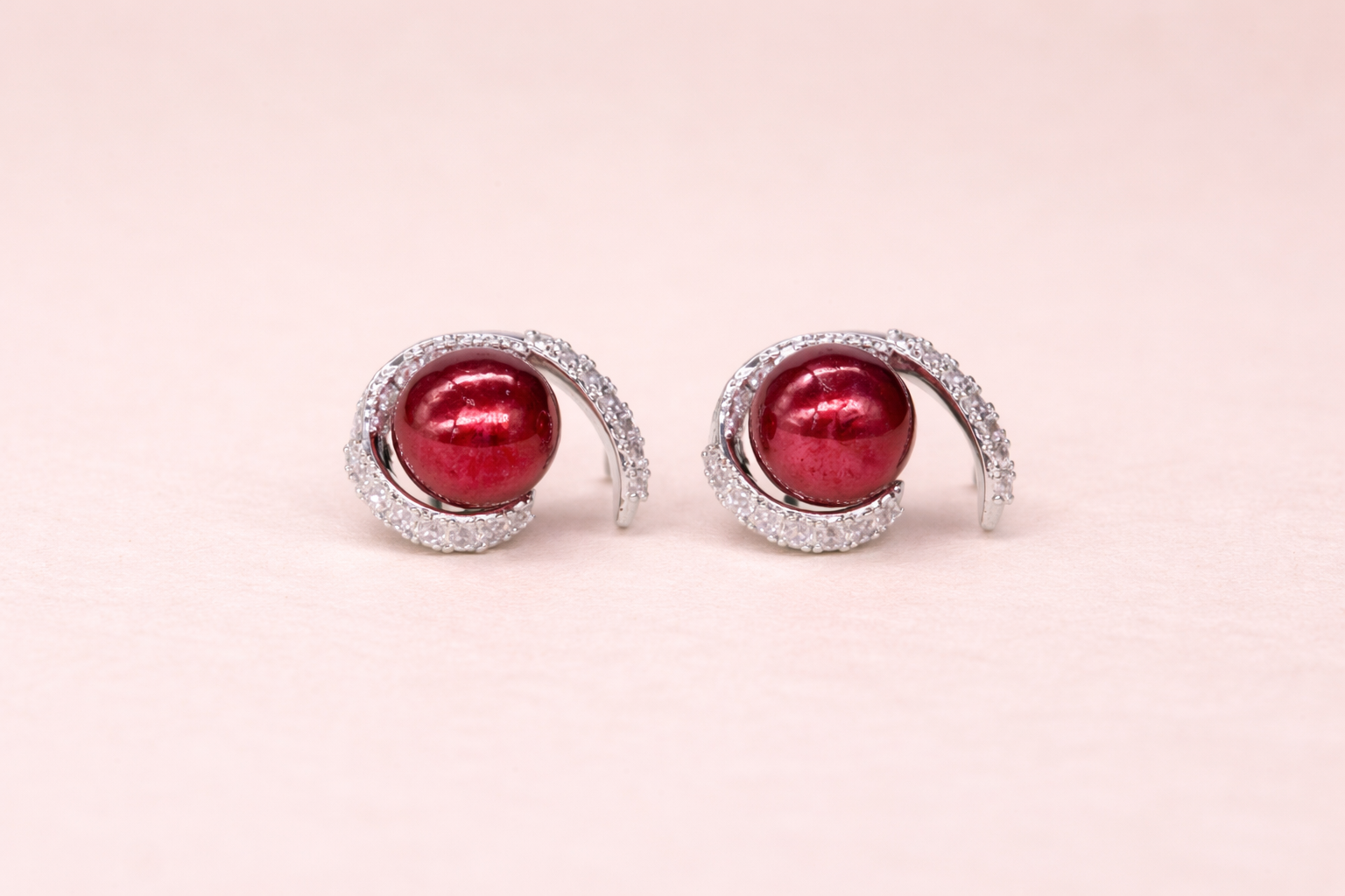 Stainless Steel Silver Polish Red Colour Pearl Anti-Tarnish & Anti-Allergic Fancy Earring for Girls