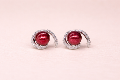 stainless steel silver polish red colour pearl anti tarnish anti allergic facncy earing for girls