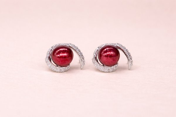 Stainless Steel Red Colour Pearl Fancy Earring for Women – Silver