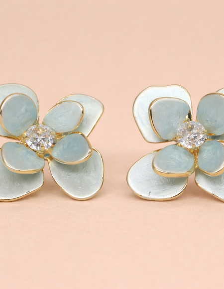 18kt gold polish fancy earring with diamond &light biue flower anti tranish anti allergic for girls