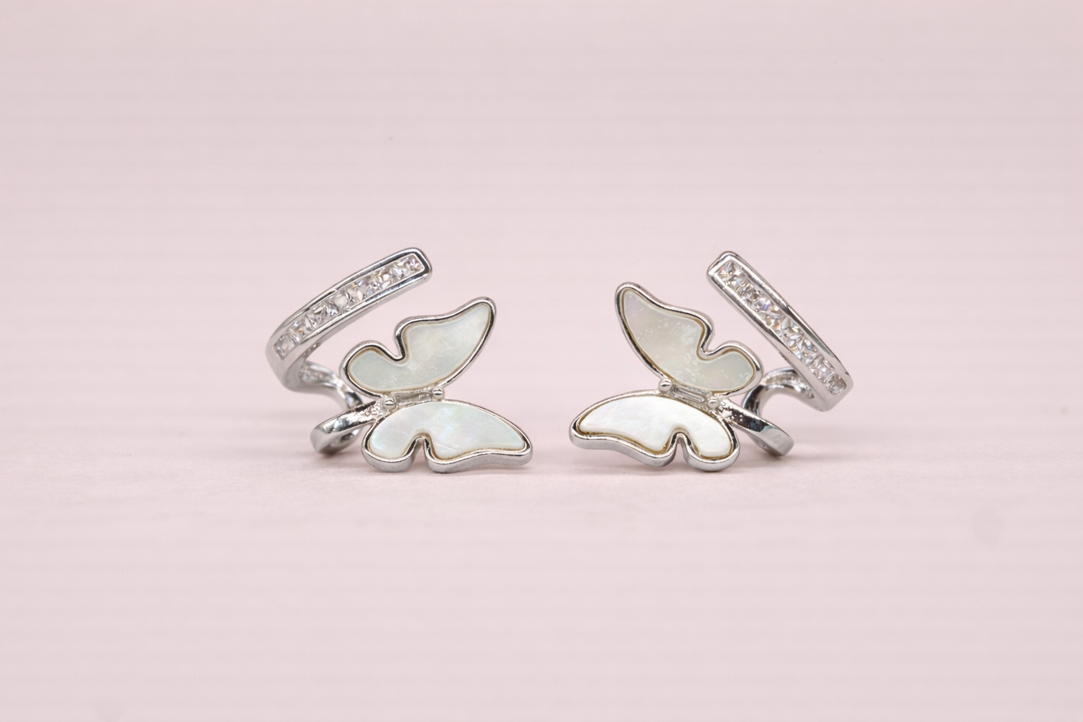 Stainless Steel Silver Polish Fancy Earring with Diamond & Pearl Wings Butterfly Anti-Tarnish & Anti-Allergic for Girls