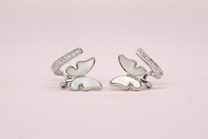 stainless steel silver polish fancy earring with diamond & pearl wings butterfly anti tranish anti allergic for girls