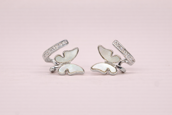 Fancy Earring with Diamond & Pearl Wings Butterfly for Women – Silver