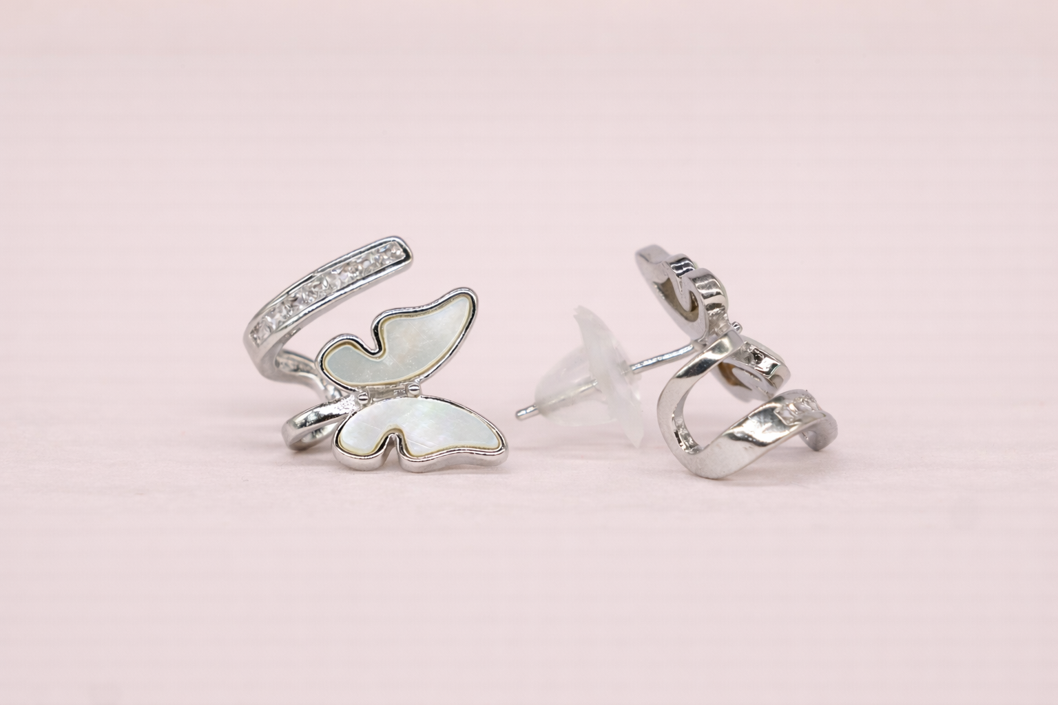 Stainless Steel Silver Polish Fancy Earring with Diamond & Pearl Wings Butterfly Anti-Tarnish & Anti-Allergic for Girls