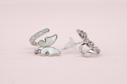 stainless steel silver polish fancy earring with diamond & pearl wings butterfly anti tranish anti allergic for girls