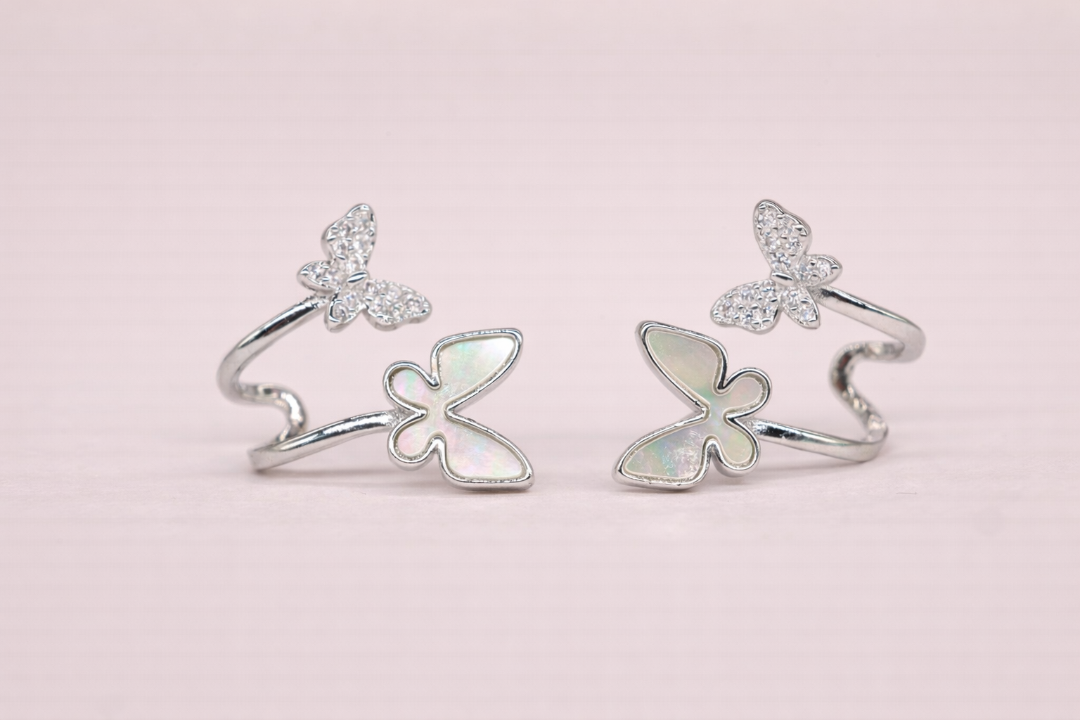 Stainless Steel Silver Polish with Diamond Butterfly Anti-Tarnish & Anti-Allergic Earring O=for Girls