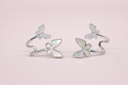 stainless steal silver polish with diamond butterfly anti tarnish anti allergic earring o=for girls