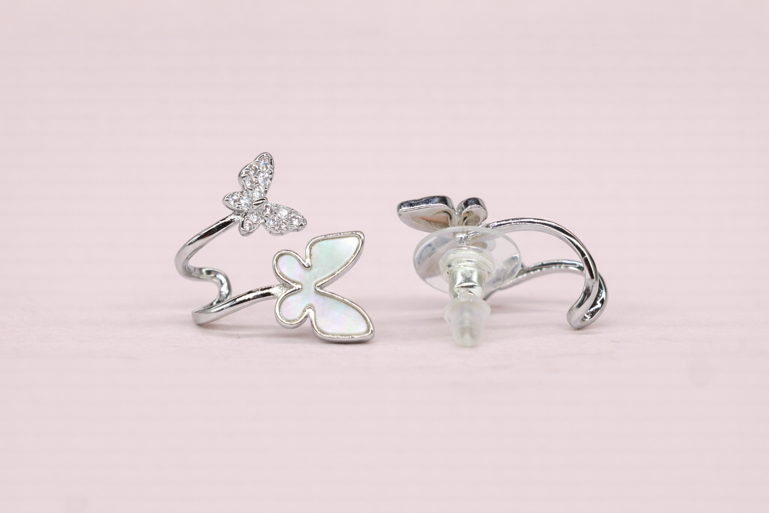 Stainless Steel Silver Polish with Diamond Butterfly Anti-Tarnish & Anti-Allergic Earring O=for Girls