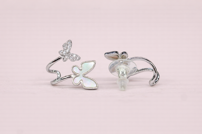 stainless steal silver polish with diamond butterfly anti tarnish anti allergic earring o=for girls