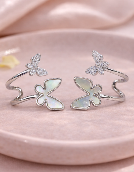 stainless steal silver polish with diamond butterfly anti tarnish anti allergic earring o=for girls