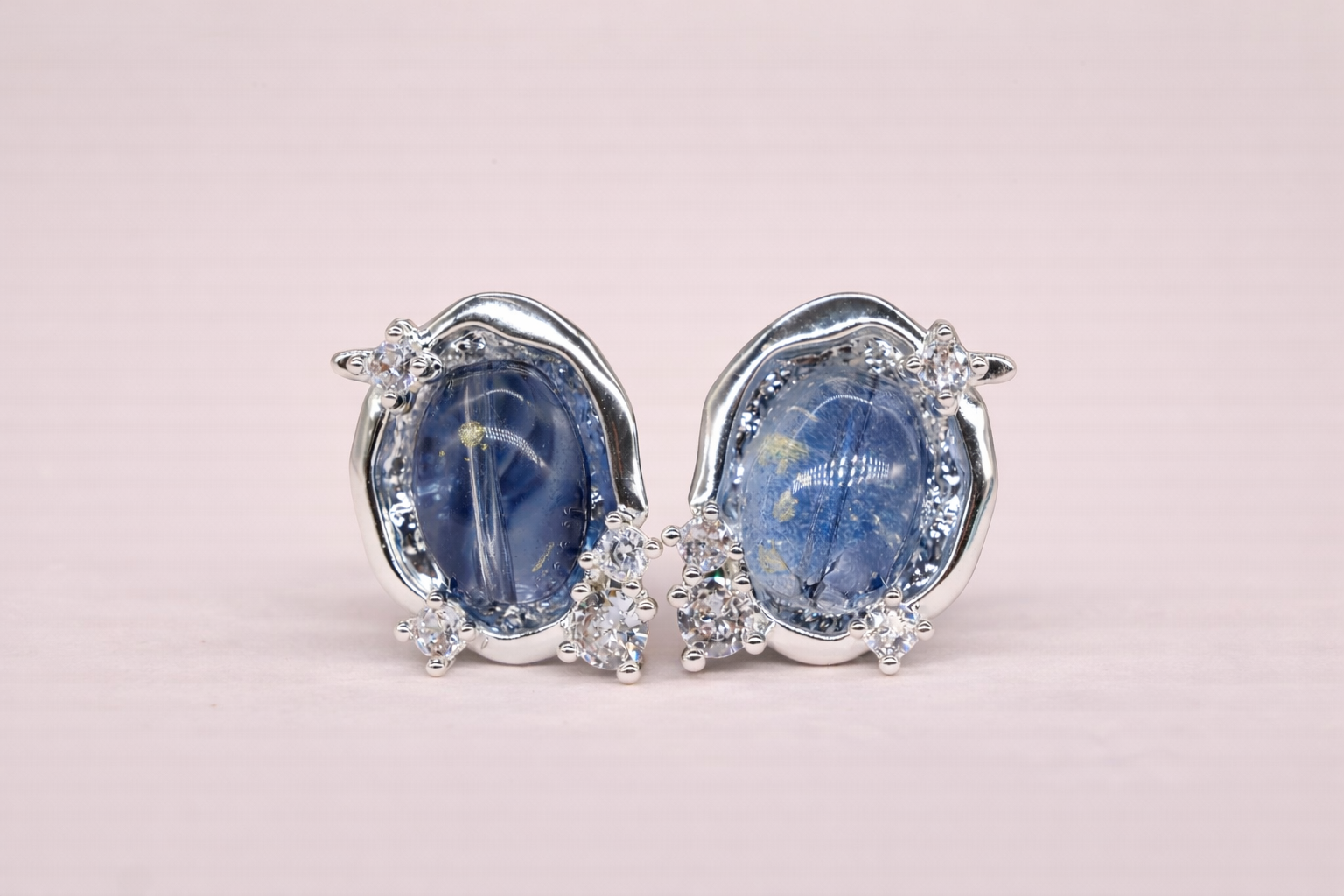 Stainless Steel Silver Polish Earring with Oval Blue Sapphire & Crystal Anti-Tarnish & Anti-Allergic for Girls
