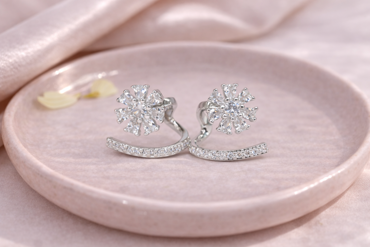 Stainless Steel Silver Polish with Diamond & Stone Anti-Tarnish & Anti-Allergic Earring O=for Girls (Design 2)